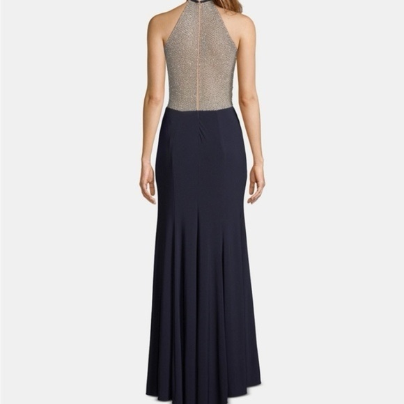 XSCAPE Beaded Illusion Halter Neck Navy Gown size 6 - Picture 6 of 15